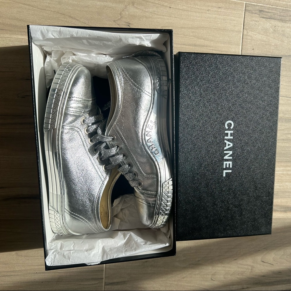 Chanel silver sneakers